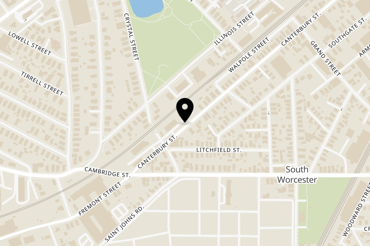 Map showing the location of P2D HAITIAN FLAVOR on 225 Canterbury St in Worcester
